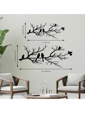 Accents | New Large Metal Birds On Branch Wall Art Black Outdoor Garden ...